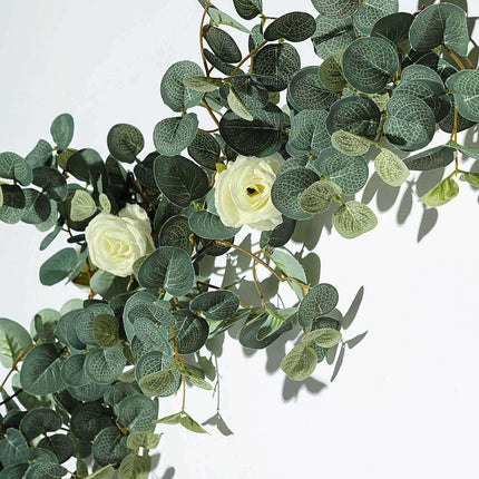AliKopy 6ft Green Ivory Eucalyptus & Rose Flower Garland Vine - Durabl