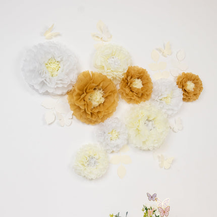 AliKopy 21-Piece Tissue Paper Flower Pom Pom Decor Kit - White & Ivory