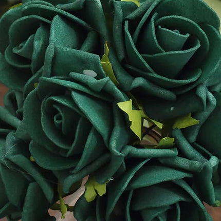 AliKopy 24 Hunter Emerald Green Foam Roses with Stem Wire & Leaves