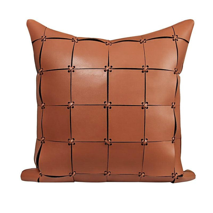 Pair of Elegant Moroccan Style Handcrafted Leather Cushion Covers