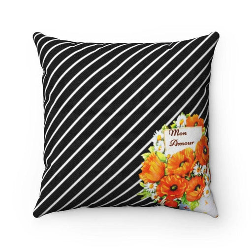 Parisian Love Reversible Striped Floral Pillow Cover