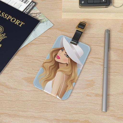 Peekaboo Personalized Shiny Acrylic Bag Tag with Leather Strap