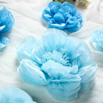 AliKopy Set of 6 3D Periwinkle Turquoise Peony Paper Flowers - 7", 9",
