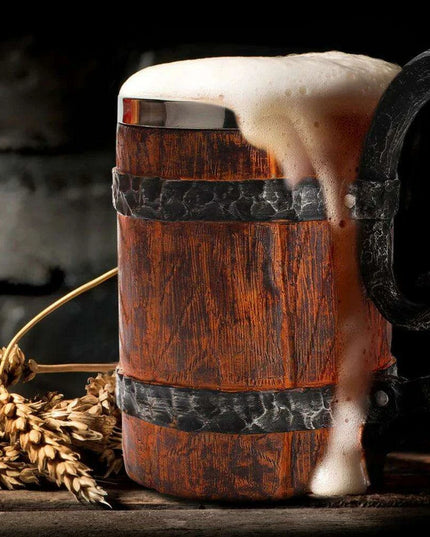 Artisan Crafted Wood Grain Resin Beer Mug with Stainless Steel Liner - 500ml Capacity