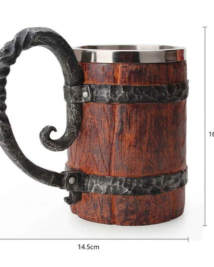 Artisan Crafted Wood Grain Resin Beer Mug with Stainless Steel Liner - 500ml Capacity