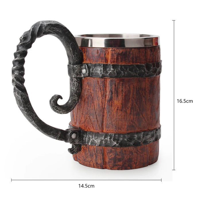 Artistic Personality Wood Resin Beer Mug with Stainless Steel Liner 500ml