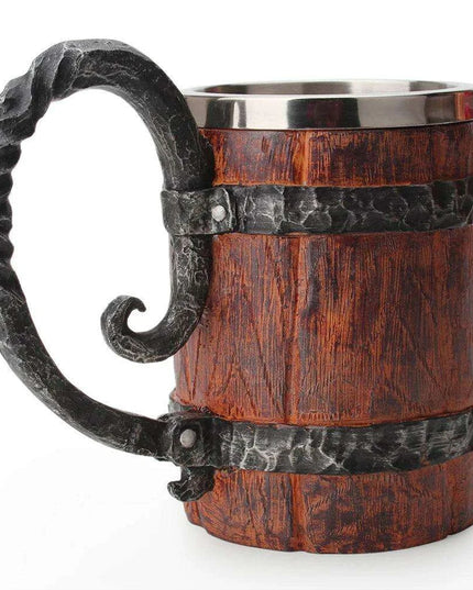 Artisan Crafted Wood Grain Resin Beer Mug with Stainless Steel Liner - 500ml Capacity