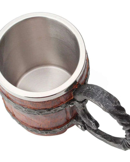 Artisan Crafted Wood Grain Resin Beer Mug with Stainless Steel Liner - 500ml Capacity