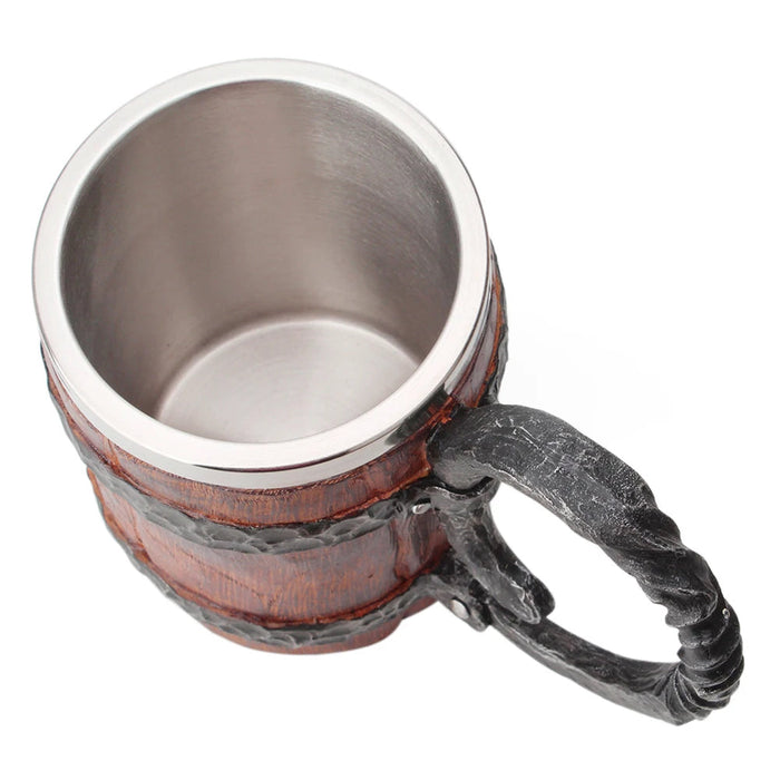 Personality Simulation Crude Wood Drinking Mug Double Wall Insulated Drinking Cup Resin Stainless Steel Liner Beer Cups