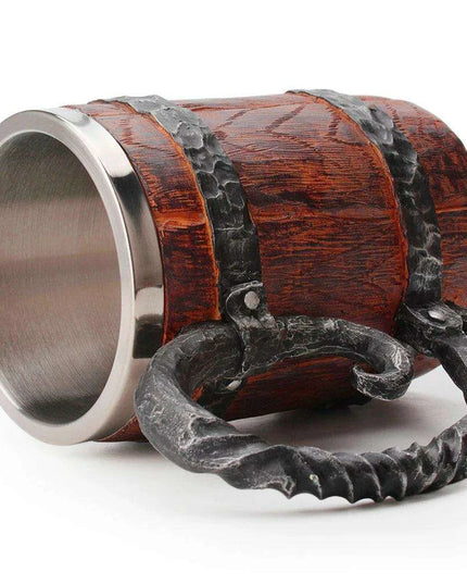 Artisan Crafted Wood Grain Resin Beer Mug with Stainless Steel Liner - 500ml Capacity