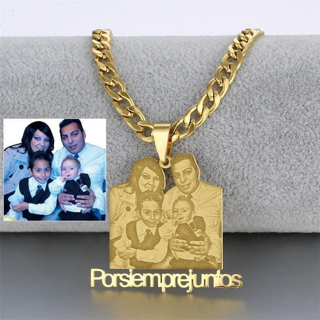 Timeless Treasures: Customizable Gold Photo Pendant Necklace with Personalized Nameplate