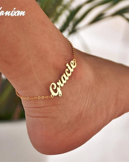 Personalized Gold-Plated Stainless Steel Anklets - Elegant Custom Name Jewelry