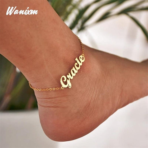 Personalized Gold Name Anklets with Stainless Steel Chain - Luxurious Customizable Jewelry