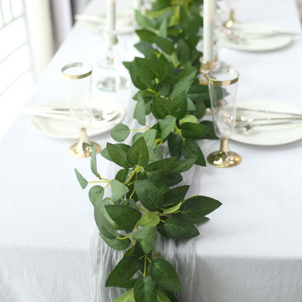 AliKopy 6ft Real Touch Green Silk Rose Leaf Garland - Flexible & Lifel