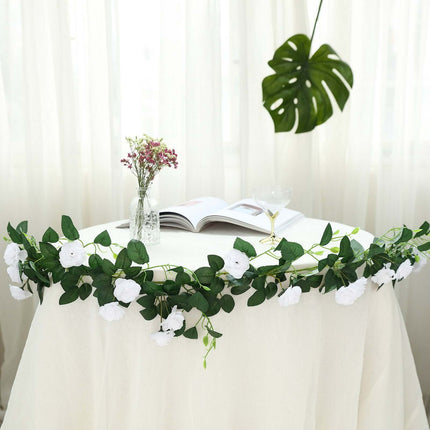 AliKopy 6ft 20 White Silk Rose Flower Garland - Elegant Hanging Vine