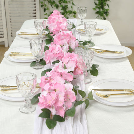 AliKopy 2-Pack Pink Artificial Hydrangea Garland - 5.5ft Silk Vine wit