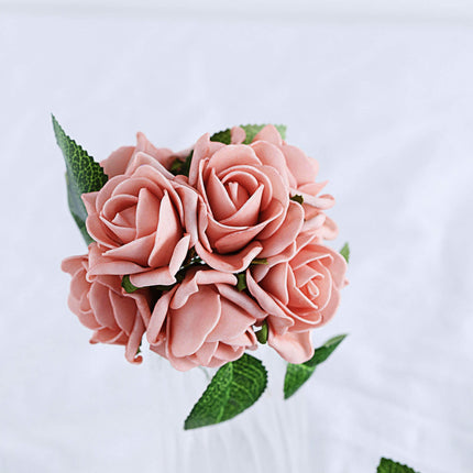 AliKopy 24 Dusty Rose Artificial Foam Flowers with Stem & Leaves