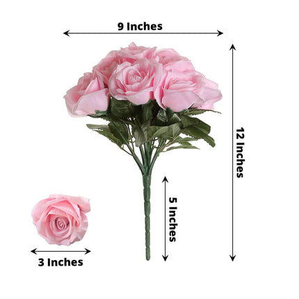 AliKopy 12" Pink Velvet-Like Artificial Rose Bouquet, Realistic Design