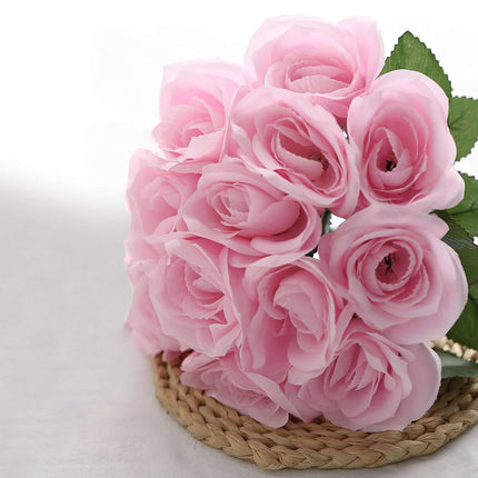 AliKopy 12" Pink Velvet-Like Artificial Rose Bouquet, Realistic Design