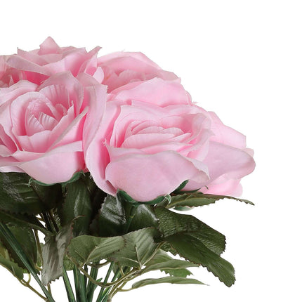 AliKopy 12" Pink Velvet-Like Artificial Rose Bouquet, Realistic Design