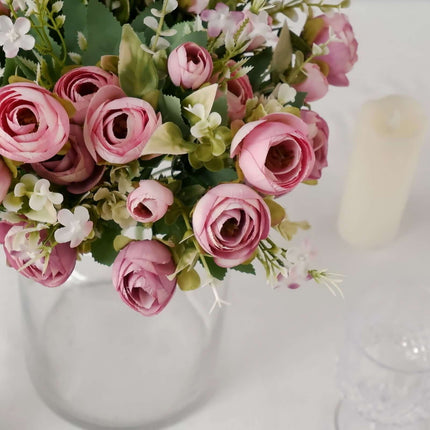AliKopy 4 Pack 12" Dusty Rose Silk Ranunculus Bridal Bouquets - Realis