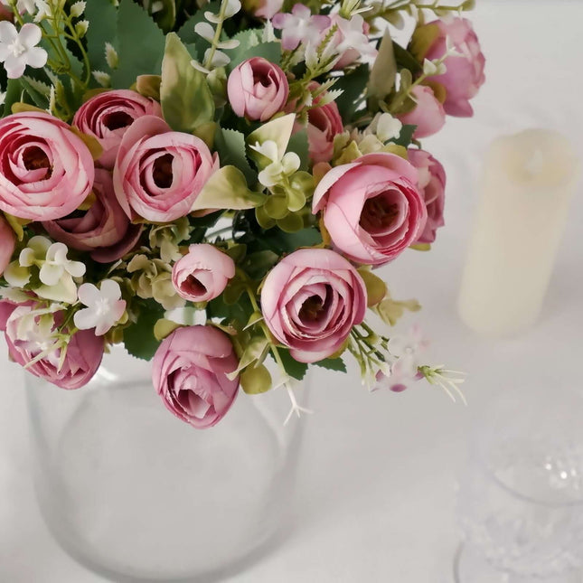 AliKopy 4 Pack 12" Dusty Rose Silk Ranunculus Bridal Bouquets - Realis