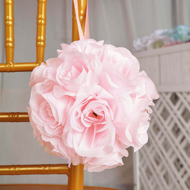 AliKopy 2 Pack 7" Blush Silk Rose Kissing Balls, Realistic & Durable