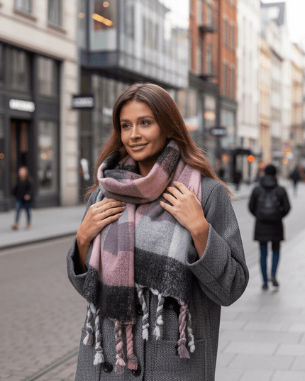 Cozy Colorful Plaid Shawl with Elegant Tassels