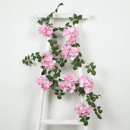 AliKopy 2-Pack Pink Artificial Hydrangea Garland - 5.5ft Silk Vine wit
