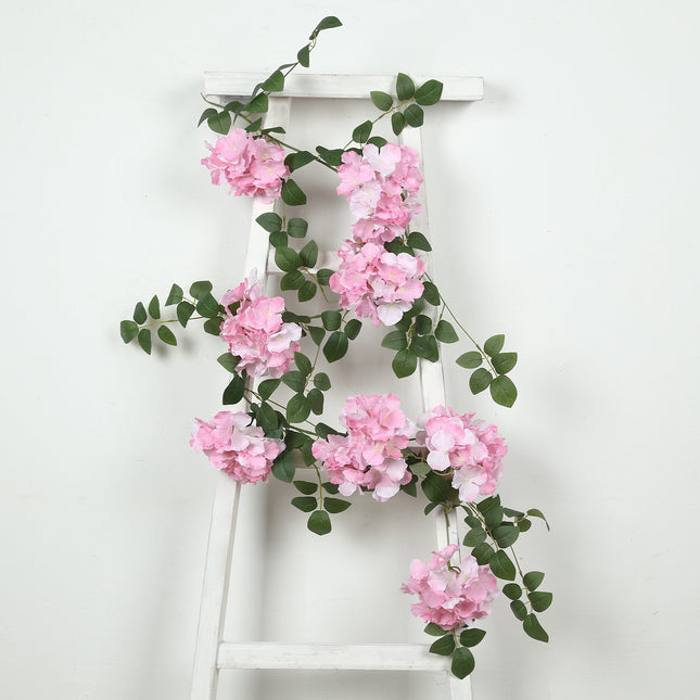 AliKopy 2-Pack Pink Artificial Hydrangea Garland - 5.5ft Silk Vine wit