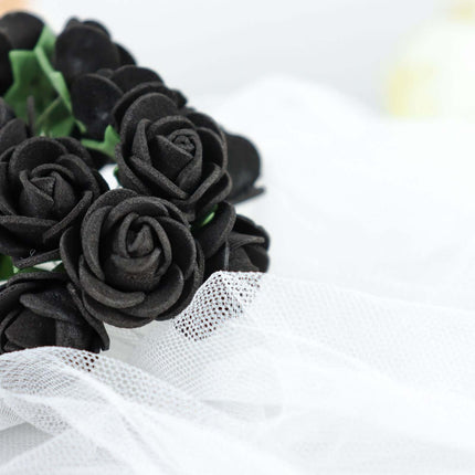 AliKopy 48 Black Real Touch Foam Roses - DIY Craft Flowers with Stem
