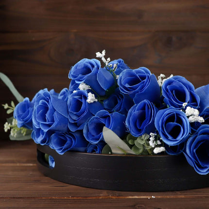 AliKopy 12 Royal Blue Silk Rose Bud Bouquets - Premium Quality, Realis