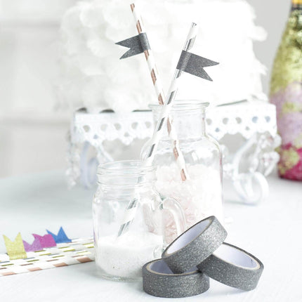 AliKopy 5 Pack Charcoal Gray Glitter Washi Tape - 0.5"x5 Yards, DIY Cr