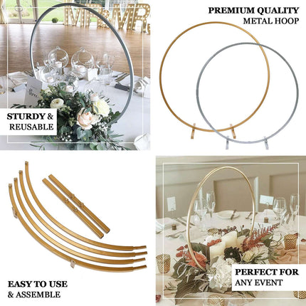 AliKopy 28" Gold Metal Round Hoop Centerpiece - Self-Standing Floral F