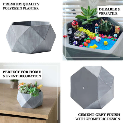 AliKopy Mini Cement Geometric Planter - 7" Gray Finish, Modern Design