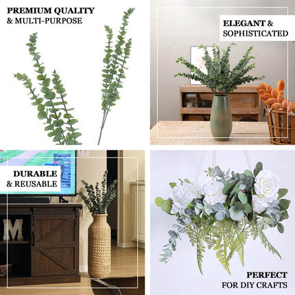 AliKopy 30" Frosted Green Artificial Eucalyptus Branches - Set of 3, R