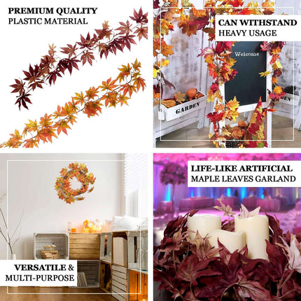 AliKopy 6ft Burgundy Silk Maple Leaf Garland - Realistic & Durable