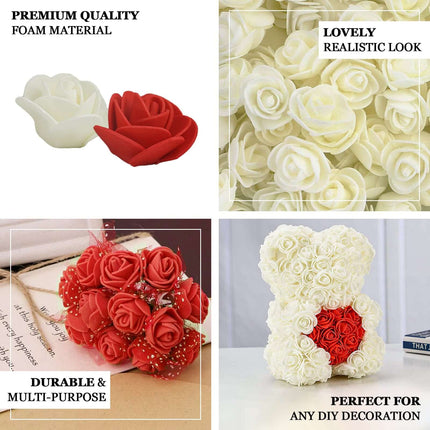 AliKopy 48 Ivory Real Touch Foam Roses - DIY Craft Flowers with Stems