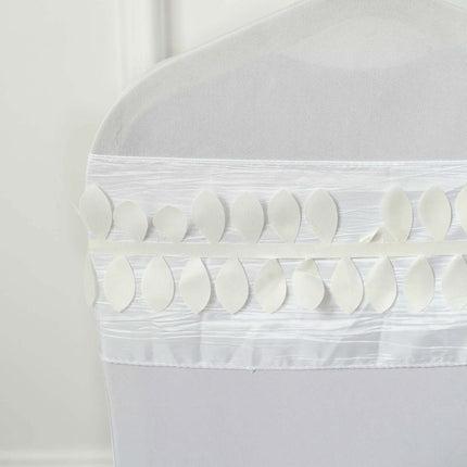AliKopy Taffeta Ribbon Sash, 4" Leaf Petal Design, Ivory, 50ft
