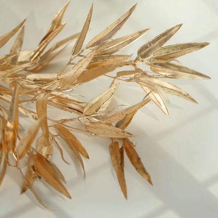 AliKopy 2-Pack Gold Metallic Bamboo Leaf Branches - Shiny Faux Stems