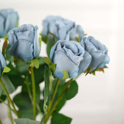 AliKopy 31" Dusty Blue Long Stem Silk Roses - 24 Pcs, Realistic Look
