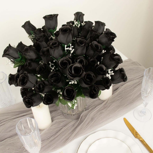 AliKopy 12 Black Silk Rose Bud Bouquets - Premium Quality & Realistic