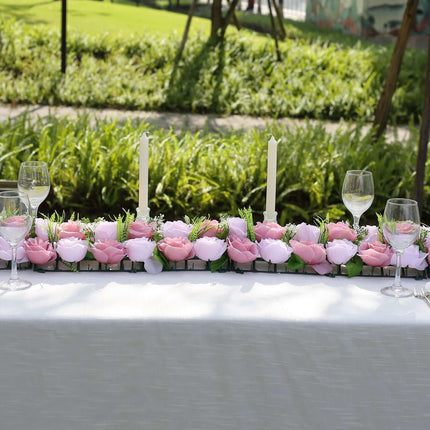 AliKopy 6 Pack Blush Silk Flower Table Runner - 20"x8", Wedding Center