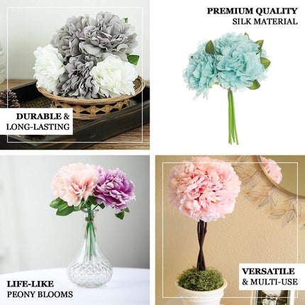 AliKopy 11" Real Touch Mulberry Silk Peonies Bouquet - Lifelike Design