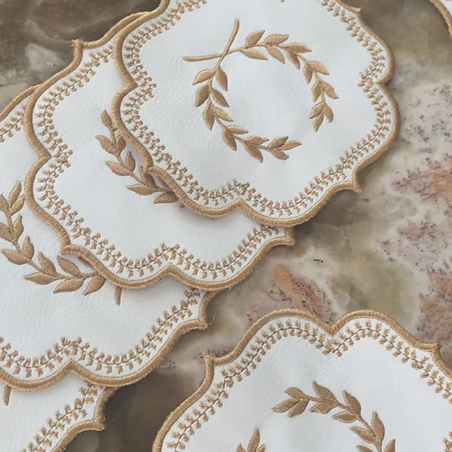 Sophisticated Faux Leather Embroidered Dining Table Ensemble with Runner & Napkins - Perfect for All Celebrations