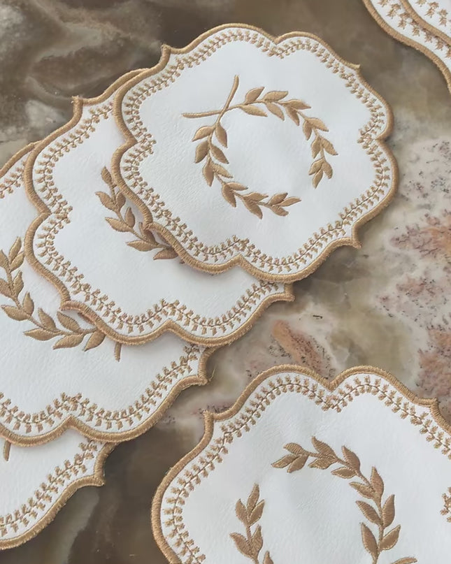 Sophisticated Faux Leather Embroidered Dining Table Ensemble with Runner & Napkins - Perfect for All Celebrations