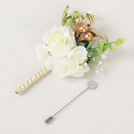 AliKopy 2 Pack White Silk Rose Boutonniere, Real Touch, Pin Included