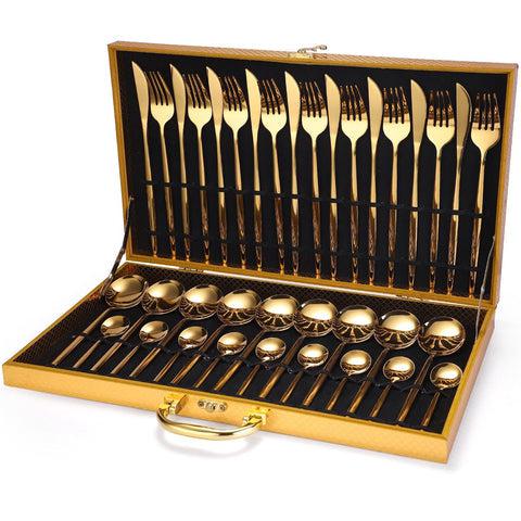 Refined Elegance: Premium 24-Piece Stainless Steel Flatware Set with Deluxe Box