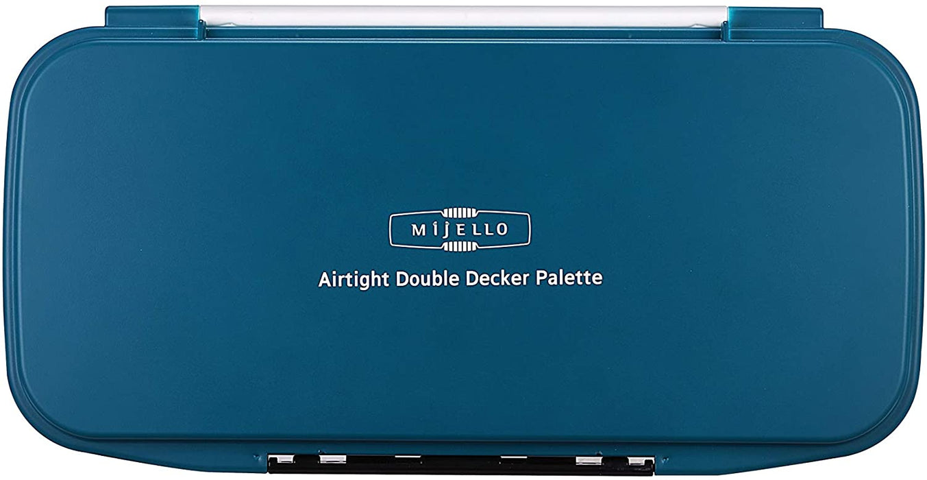 Mijello Teal Double Decker Watercolor Palette - Portable Art Set with 40 Paint Wells
