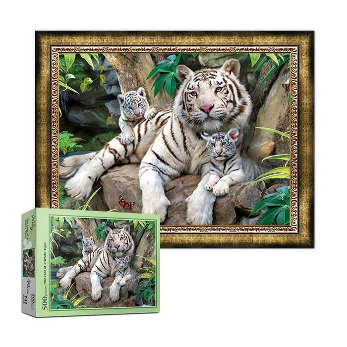 Majestic White Tiger's Roar 500-Piece Jigsaw Puzzle Kit